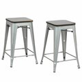 Guest Room 24 in. Cormac Square Counter Stool Silver & Elm - Set of 2 GU2549252